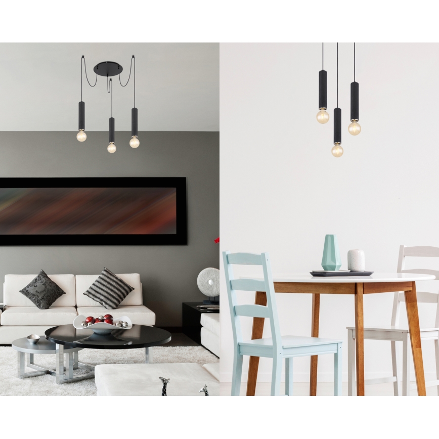 Globo - Deckenleuchte an Seil 3xE27/60W/230V schwarzes Holz