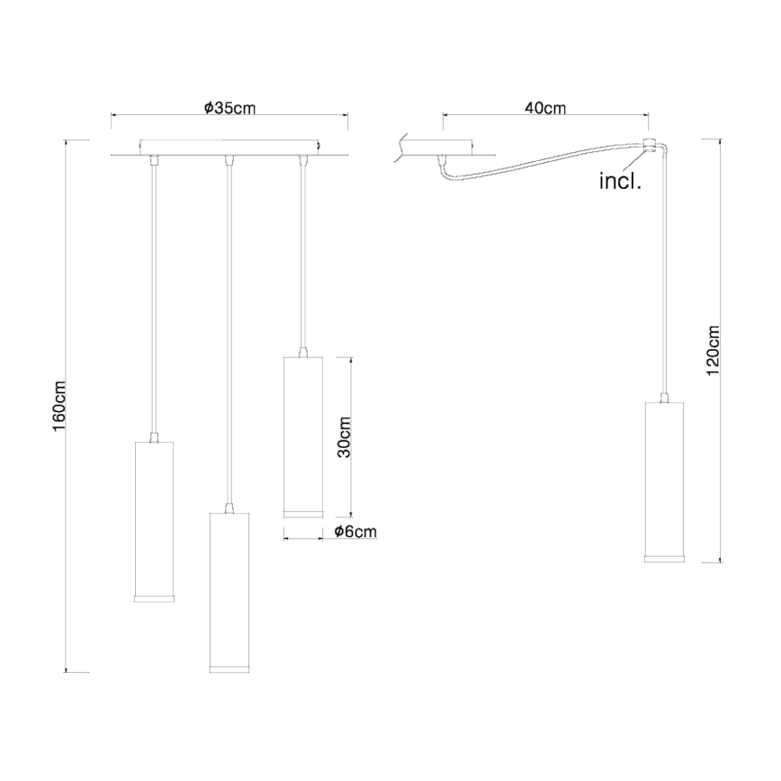 Globo - Deckenleuchte an Seil 3xE27/60W/230V schwarzes Holz