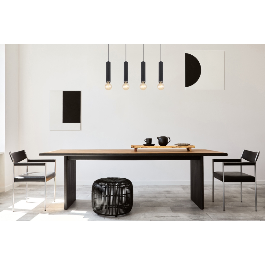 Globo - Hängeleuchte an Seil 4xE27/60W/230V schwarzes Holz