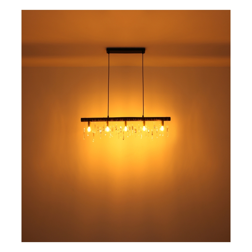 Globo 15532-5HB - Pendelleuchte KIRA mit Seilaufhängung, 5x E14/40W/230V, schwarz