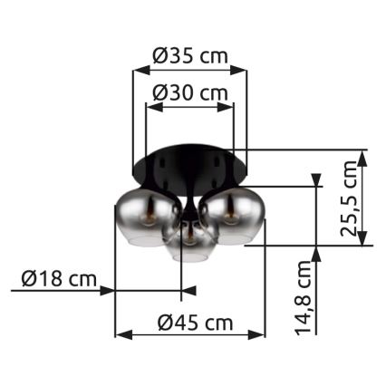Globo - Aufbauleuchte 3xE27/40W/230V d 45 cm schwarz
