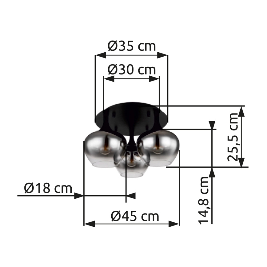 Globo - Aufbauleuchte 3xE27/40W/230V d 45 cm schwarz