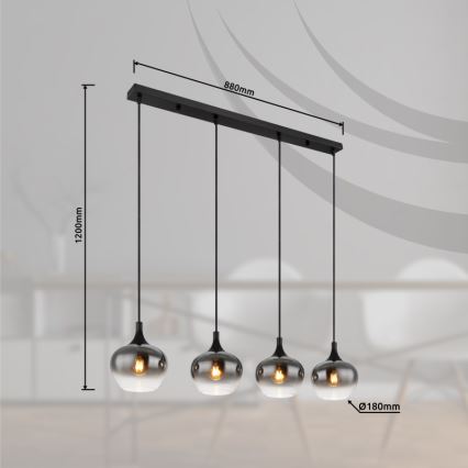 Globo - Pendelleuchte an Kabel 4xE27/40W/230V schwarz
