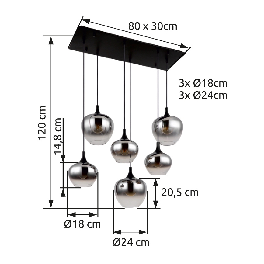 Globo - Hängeleuchte 6xE27/40W/230V schwarz
