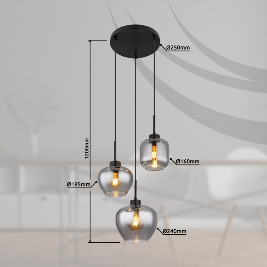 Globo - Kabel-Pendelleuchte 3xE27/40W/230V, schwarz
