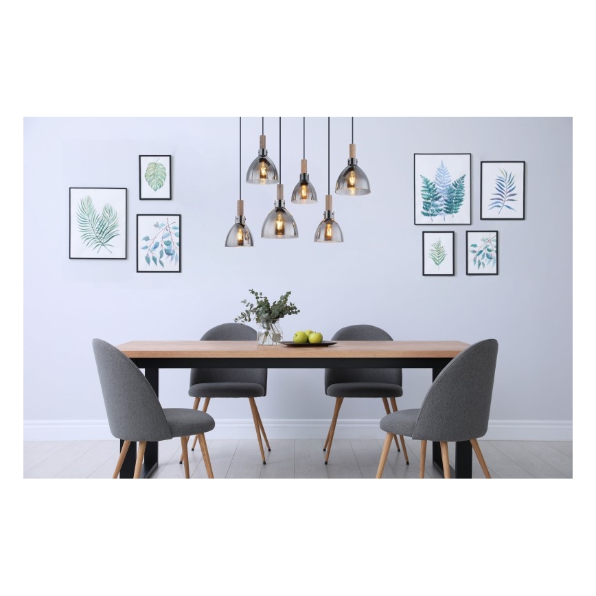 Globo - Pendelleuchte an Kabel 6xE27/6W/230V schwarz/rauchfarben