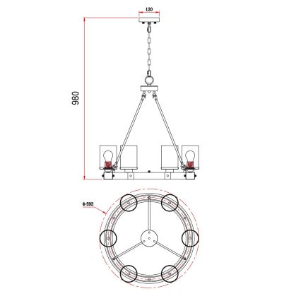 Globo - Kronleuchter an Kette 6xE27/60W/230V Eiche