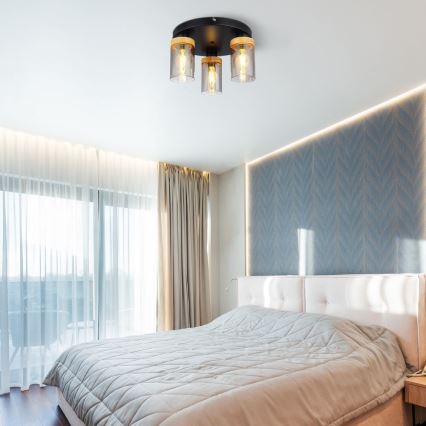 Globo - Deckenleuchte 3xE27/40W/230V Metall/Holz