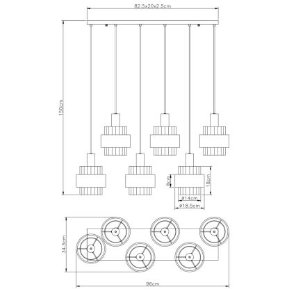 Globo - Pendelleuchte mit Seilaufhängung 6xE27/60W/230V