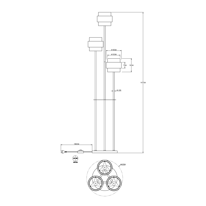 Globo - Stehleuchte 3xE27/60W/230V