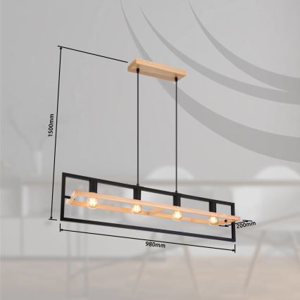 Globo 15575-4H - Hängeleuchte an Kabel ERICA 4xE27/40W/230V schwarz/beige