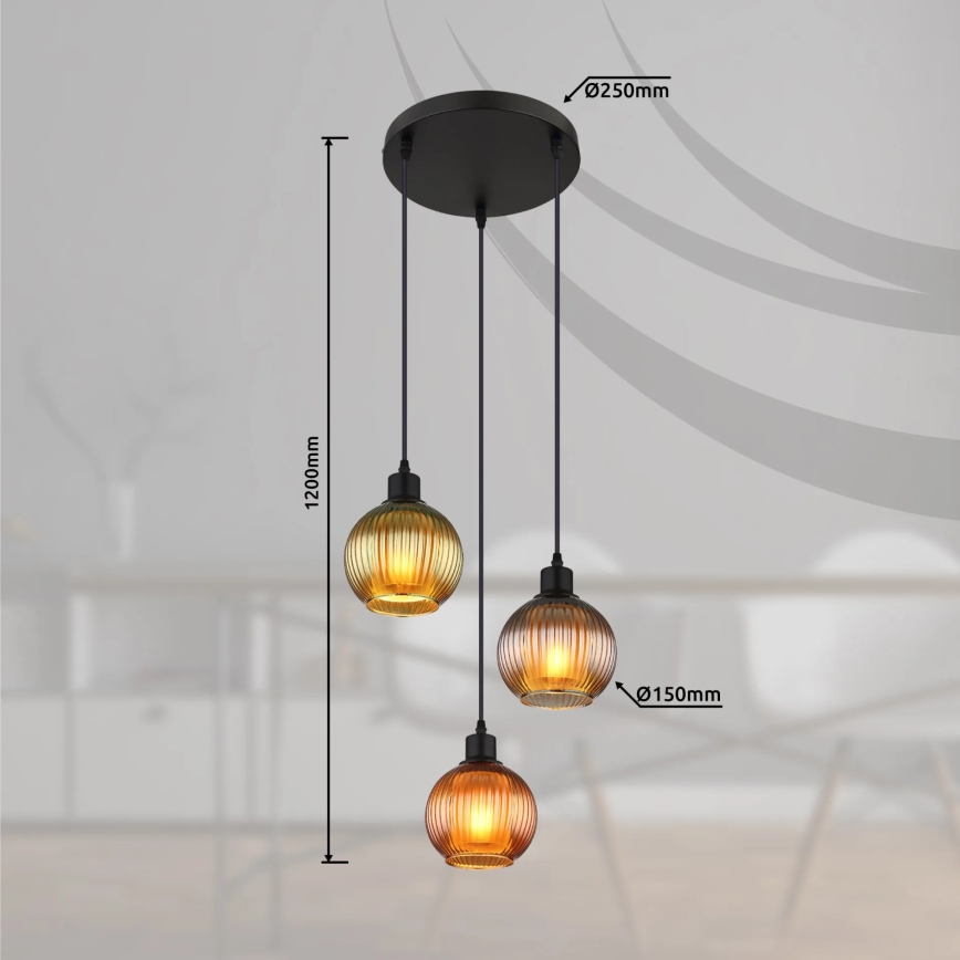Globo - Hängeleuchte 3xE27/25W/230V d 36 cm kupfern/grün/blau