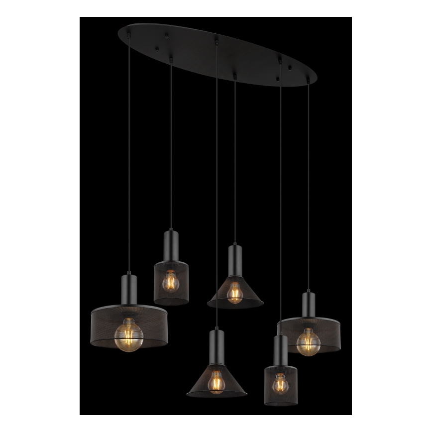 Globo 15648-6H - Pendelleuchte JEDD an Kabel, 6xE27/60W/230V, schwarz