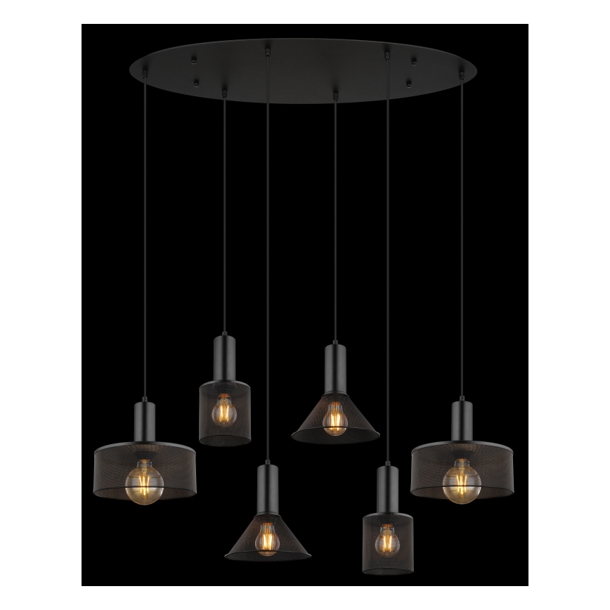 Globo 15648-6H - Pendelleuchte JEDD an Kabel, 6xE27/60W/230V, schwarz