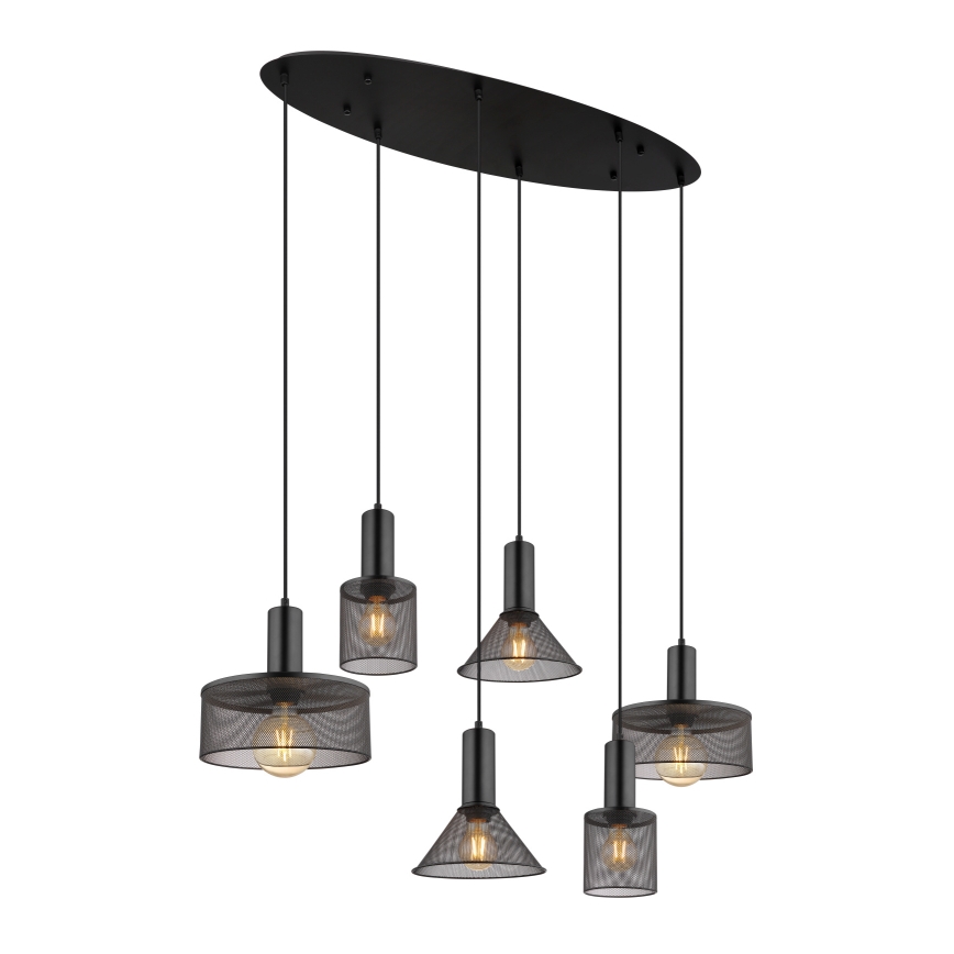 Globo 15648-6H - Pendelleuchte JEDD an Kabel, 6xE27/60W/230V, schwarz