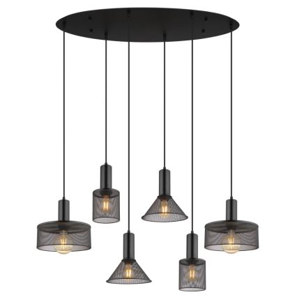 Globo 15648-6H - Pendelleuchte JEDD an Kabel, 6xE27/60W/230V, schwarz