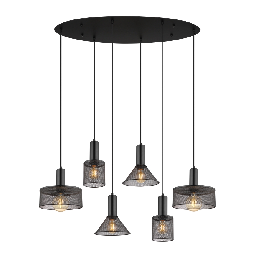 Globo 15648-6H - Pendelleuchte JEDD an Kabel, 6xE27/60W/230V, schwarz