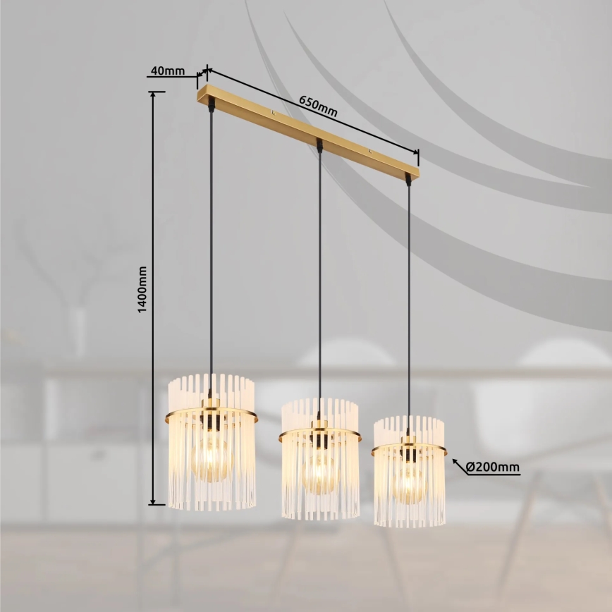 Globo - Hängeleuchte 3xE27/60W/230V golden