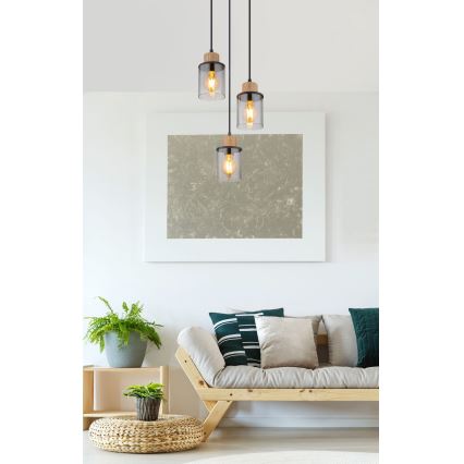 Globo - Hängeleuchte 3xE27/15W/230V d 27 cm Eiche