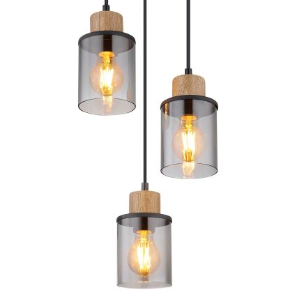 Globo - Hängeleuchte 3xE27/15W/230V d 27 cm Eiche