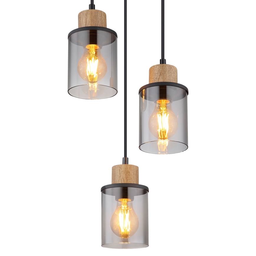 Globo - Hängeleuchte 3xE27/15W/230V d 27 cm Eiche