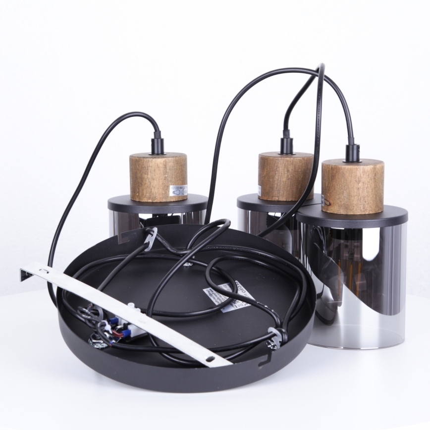 Globo - Hängeleuchte 3xE27/15W/230V d 27 cm Eiche