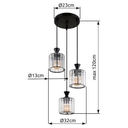 Globo - Hängeleuchte 3xE27/60W/230V d 32 cm schwarz