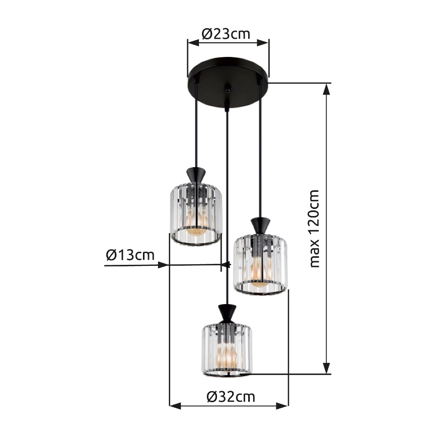 Globo - Hängeleuchte 3xE27/60W/230V d 32 cm schwarz