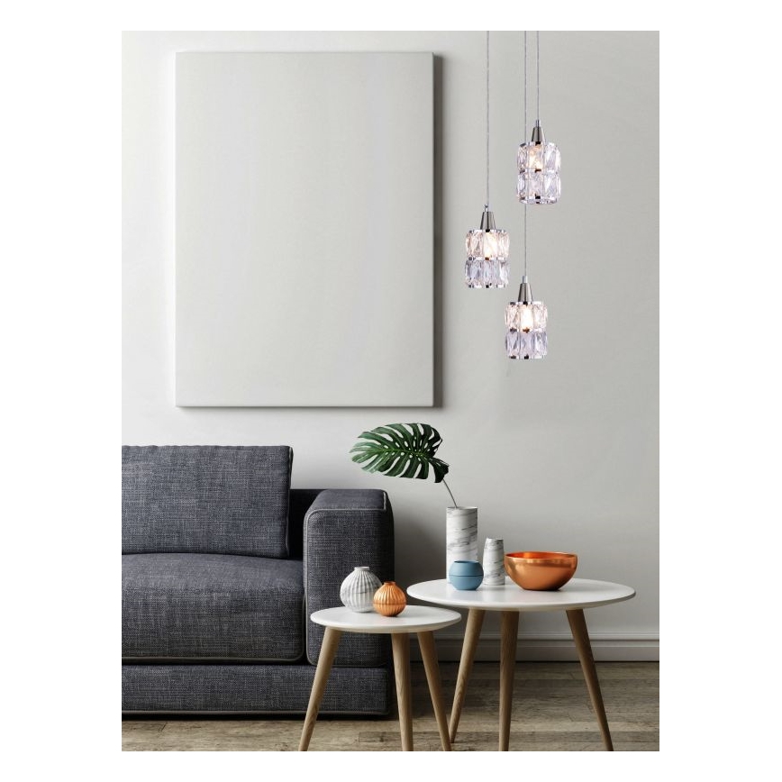 Globo 15760-3 - Kristall-Pendelkronleuchter WOLLI 3xE14/40W/230V