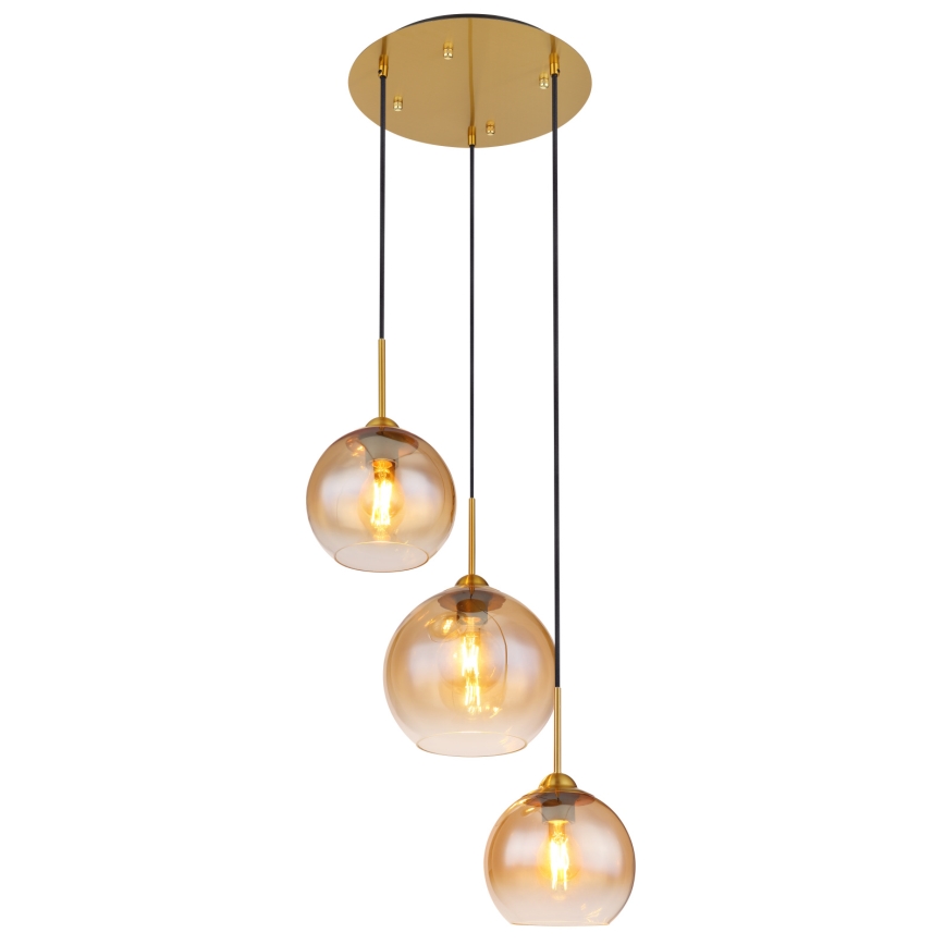 Globo - Pendelleuchte an Seil 3xE27/60W/230V Messing
