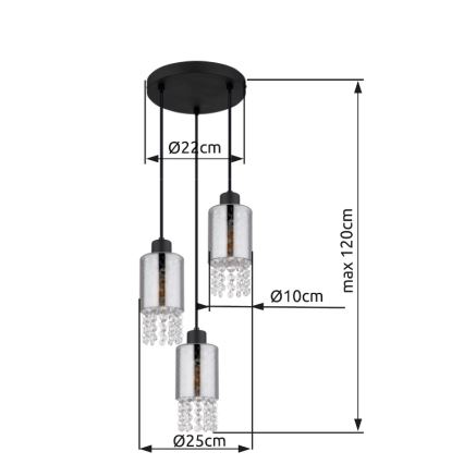 Globo - Hängeleuchte 3xE27/40W/230V d 25 cm schwarz