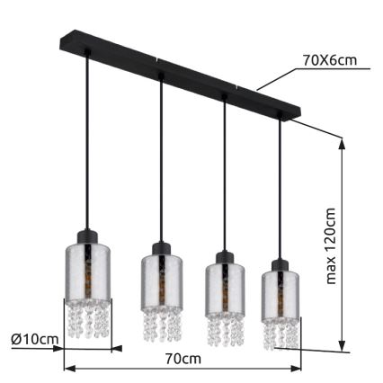 Globo - Hängeleuchte 4xE27/40W/230V schwarz