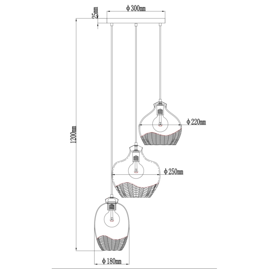 Globo - Pendelleuchte an Kabel 3xE27/60W/230V Ø 45 cm