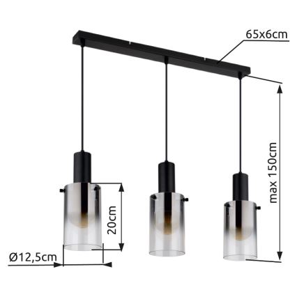 Globo - Hängeleuchte 3xE27/40W/230V schwarz