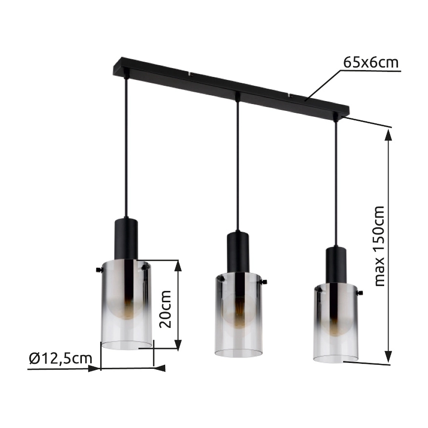 Globo - Hängeleuchte 3xE27/40W/230V schwarz
