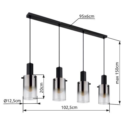 Globo - Hängeleuchte 4xE27/40W/230V schwarz