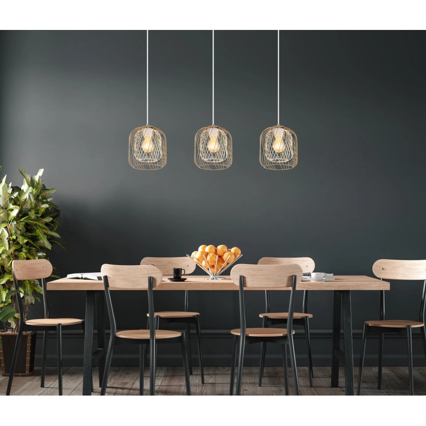 Globo - Pendelleuchte an Kabeln 3xE27/40W/230V beige/weiß