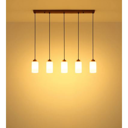 Globo - Pendelleuchte mit Kabel 5xE27/60W/230V Eiche/Weiß