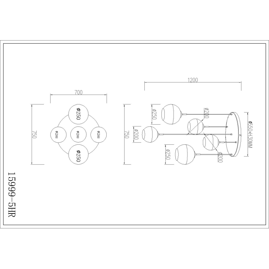 Globo - Pendelleuchte mit Kabel 5xE27/60W/230V
