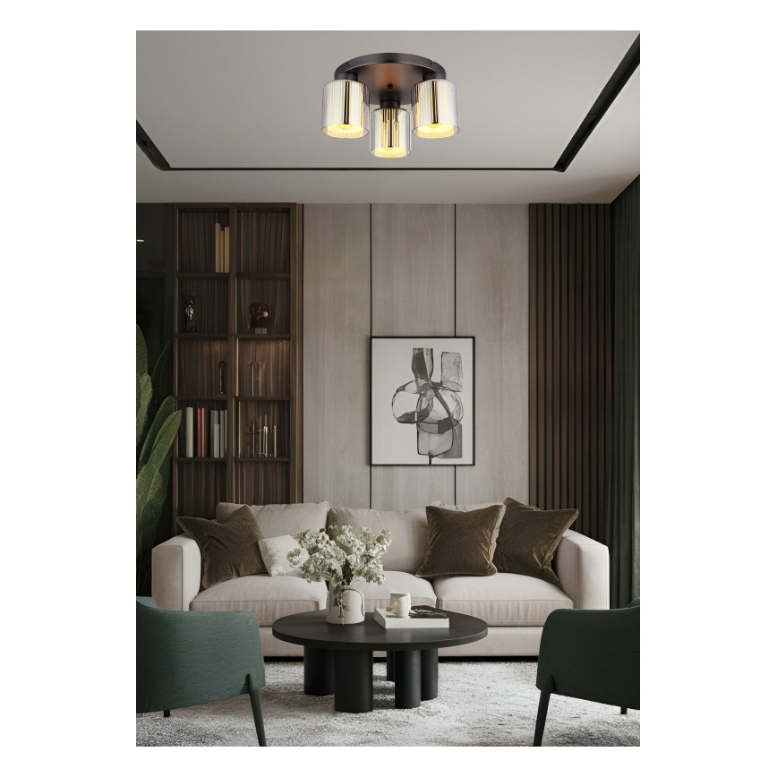 Globo - Deckenleuchte, 3-flammig, 3xE27/60W/230V, glänzender Chrom, Ø 34,5 cm