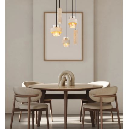 Globo - Pendelleuchte mit Seilaufhängung 3xE27/40W/230V + 2xGU10/10W Travertin