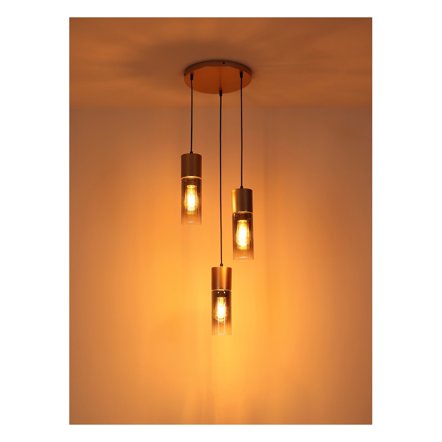 Globo - Pendelleuchte an Kabel 3xE27/25W/230V bronzefarben Ø 30 cm