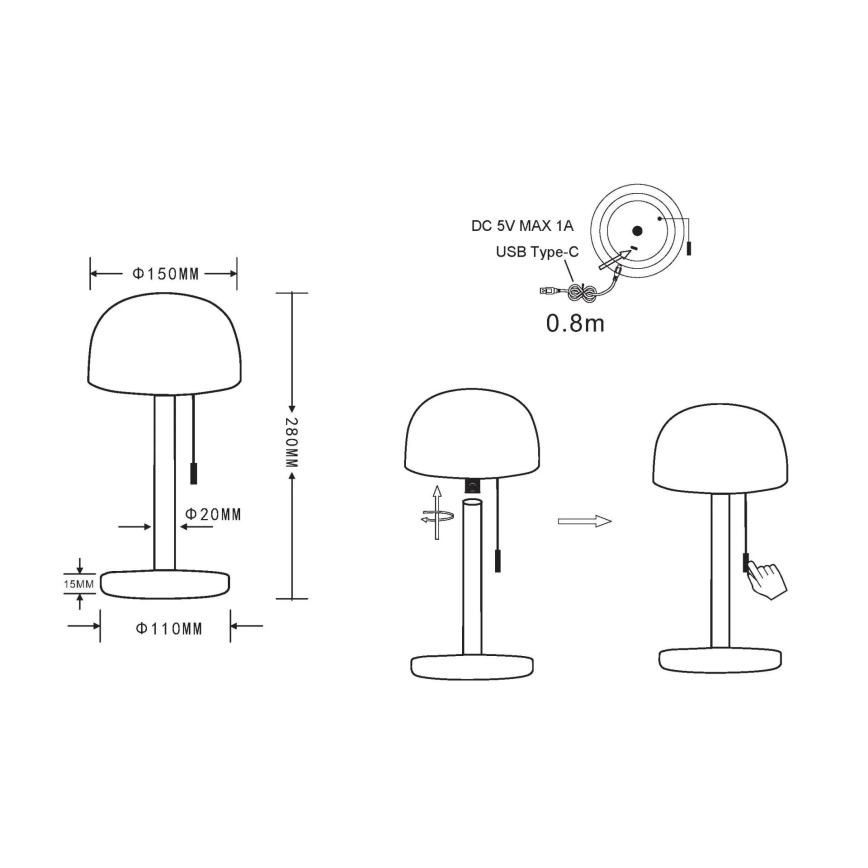 Globo - Aufladbare LED-Tischleuchte LED/1,5W/3,7V 3000/4200/6000K 1800mAh weiß