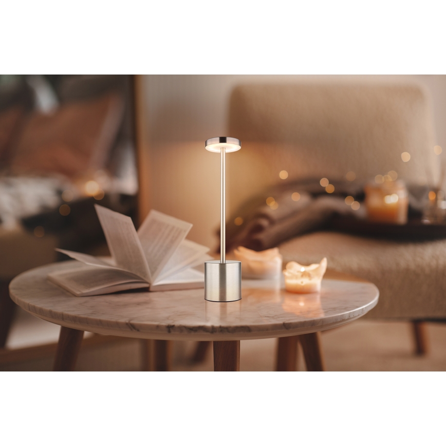 Globo - Dimmbare LED-Tischleuchte mit Touch-Funktion LED/1,2W/3,7V 2000K/3500K/7000K 1200 mAh USB matt Chrom