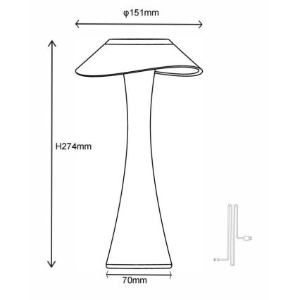 Globo - Dimm- und aufladbare LED-Tischleuchte LED/2,5W/3,7V 1200mAh 2700K/4500K/6500K golden