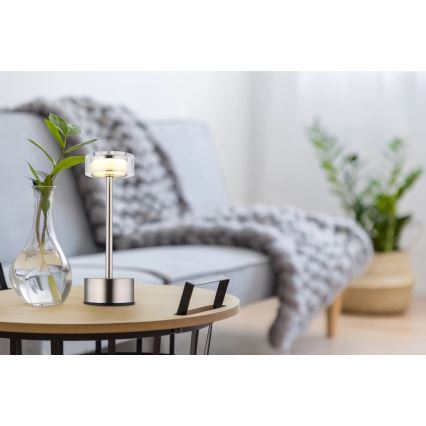Globo - LED Dimm- und aufladbare Tischleuchte mit Touch-Funktion LED/2,5W/3,7V 2700/4000/6500K 1800mAh matt Chrom
