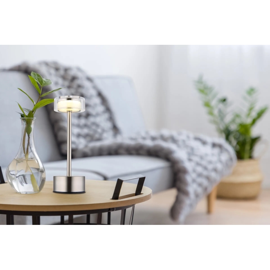 Globo - LED Dimm- und aufladbare Tischleuchte mit Touch-Funktion LED/2,5W/3,7V 2700/4000/6500K 1800mAh matt Chrom