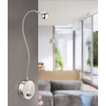 Globo - LED flexible Leselampe LED/3W/230V glänzender Chrom