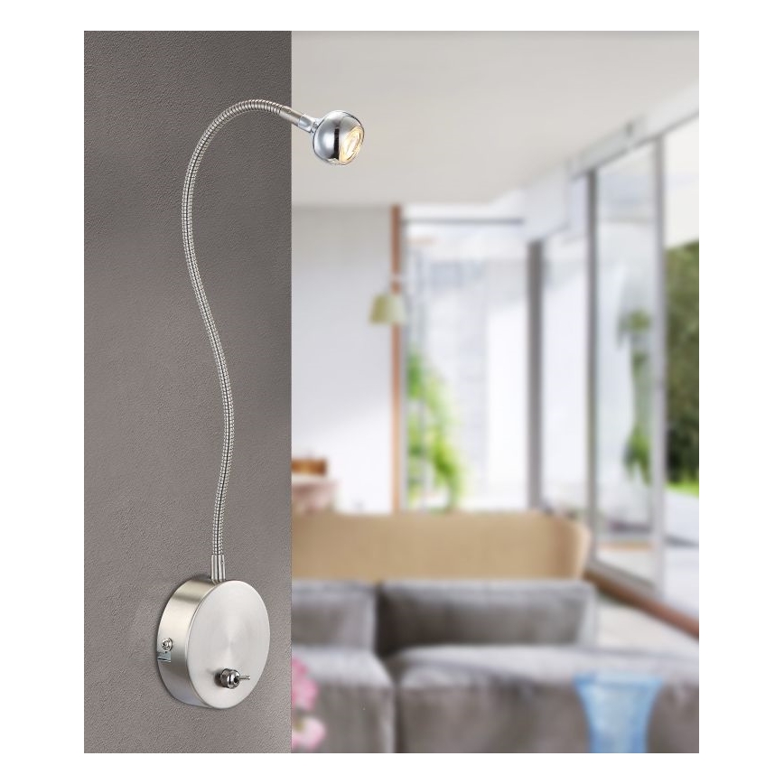 Globo - LED Flexibles Leselicht LED/3W/230V glänzender Chrom