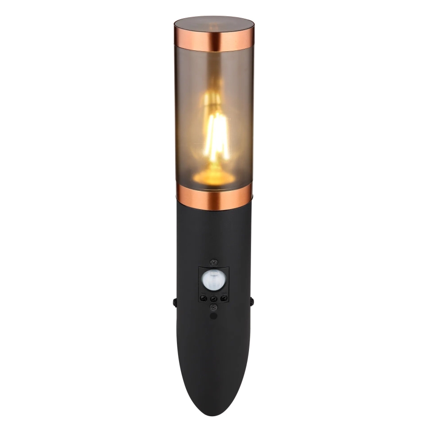 Globo - Outdoor-Wandleuchte mit Sensor 1xE27/15W/230V IP44 schwarz/kupfern
